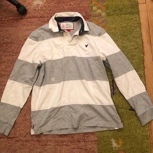 American Eagle grey and white rugby shirt